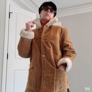 Ladies seude faux sherling car coat